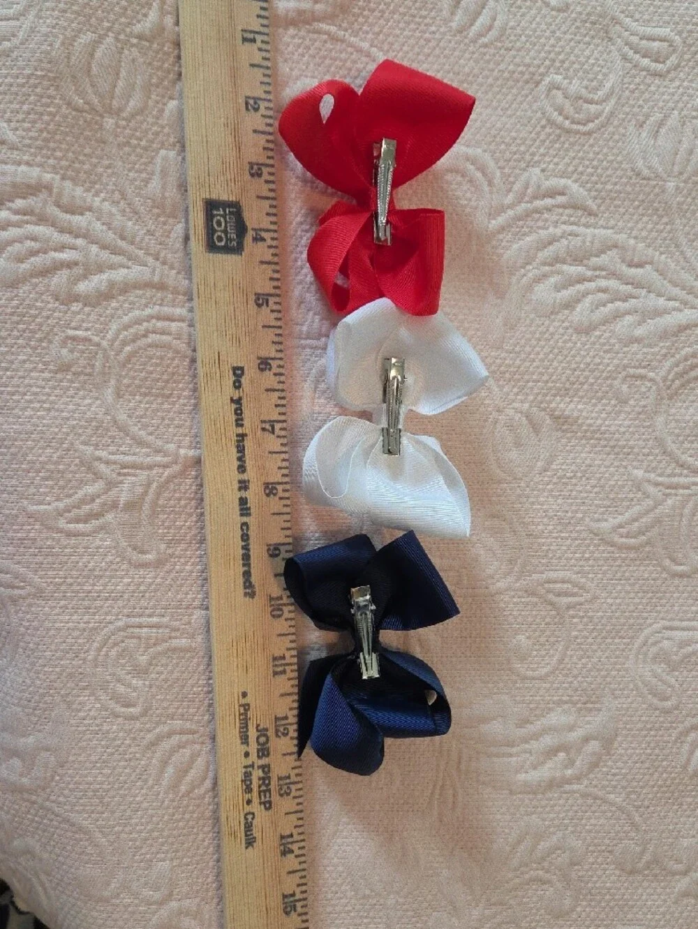 Kids Ribbon Bow Hair Clips - Red, White & Navy Trio